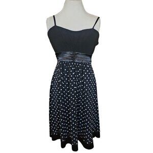Y2K Black Babydoll Dress Polka Dot Spaghetti Strap Pinup Knee Length Jrs Sz 1X